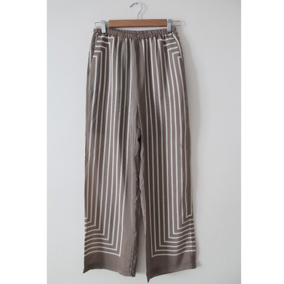 TOTEME Monogram Silk Striped Wide-Leg Pants 28" / Size 36 / US 4 / Taupe Loose - Picture 3 of 6